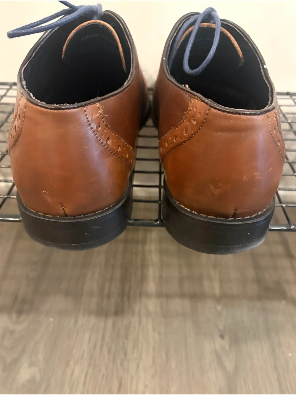 Aston Grey brown leather oxford dress shoes featuring blue laces - Drake